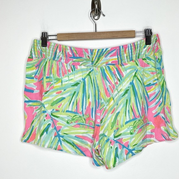 Lilly Pulitzer Kat Shorts Elastic Waist Tiki Pink Womens Size L Tropical Beach - Picture 4 of 6